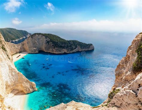 The Famous Shipwreck Beach Called Navagio At Zakynthos Island Stock