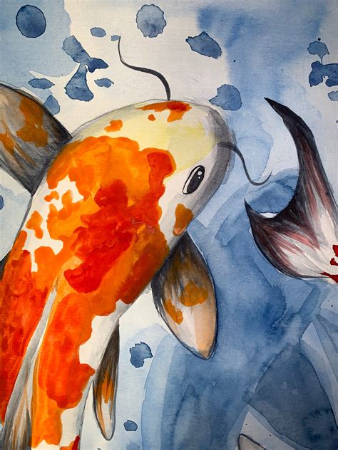Koi Fish Original Watercolor Painting Artwork Gift For Him Etsy