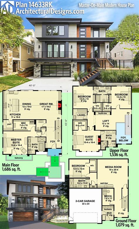 Plan 14633rk Master On Main Modern House Plan Modern House Plan Town