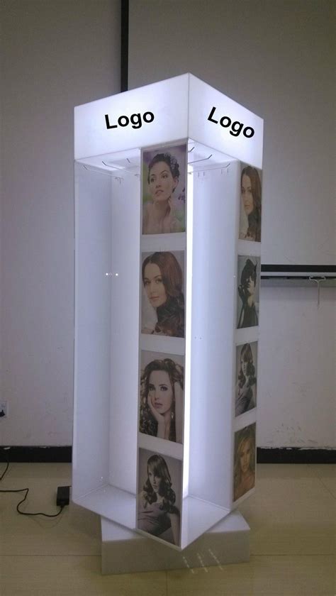 Floor Rotating Acrylic Hair Extension Display Stand With Led Light Xy