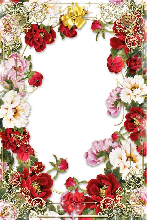 Flowers-Picture-Frame-with-Golden-Floral-Border | Flower frame, Flower border, Flower border png