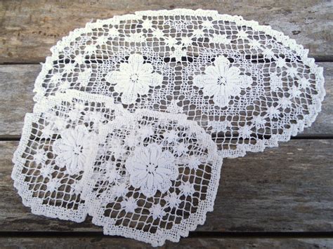 Lace Doilies Set Of 3 White Crocheted Doilies Small Dressing Etsy Uk