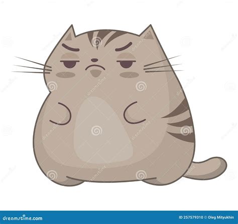 Funny Cartoon Vector Fat Cat With Grumpy Face Lazy Overweight Pet