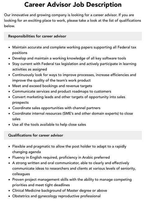 Career Advisor Job Description Velvet Jobs