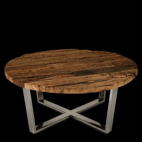 Buy Lima Rustic Wood & Stainless Steel Round Coffee Table ...
