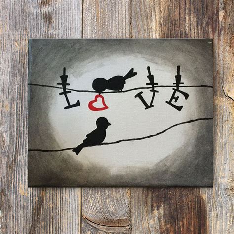 Popular Items For Love Birds Art On Etsy  Love Birds Painting Painting Canvases Art Painting