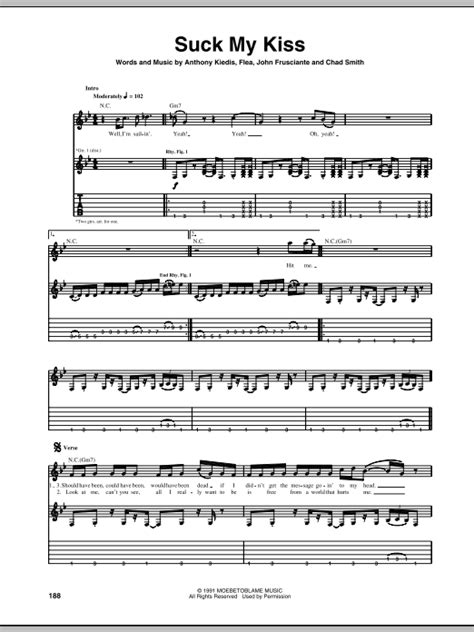 Suck My Kiss Sheet Music Red Hot Chili Peppers Guitar Tab