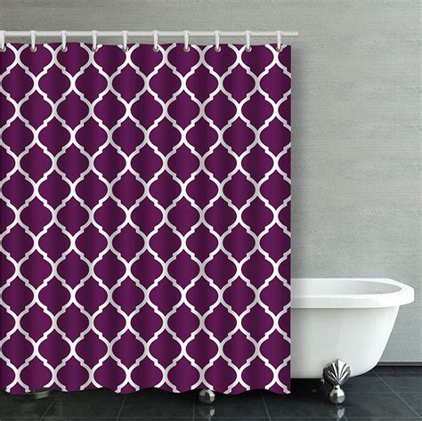 Artjia Plum Purple Moroccan Quatrefoil Body Bathroom Shower Curtain