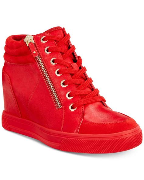 Aldo Kaia Lace Up Wedge Sneakers In Red Lyst