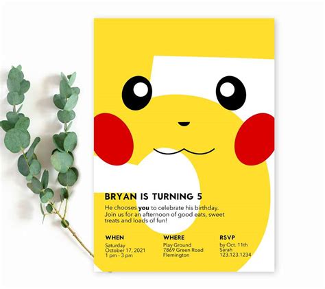 Pikachu 5th Birthday Invitation Edit Yourself Online Now