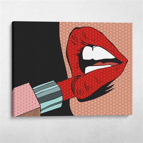 Red Lipstick Lips Pop Art Fashion Modern Canvas Art