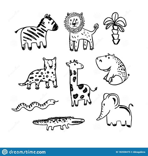 Vector African Animals Set Coloring Illustration Collection Of Cute