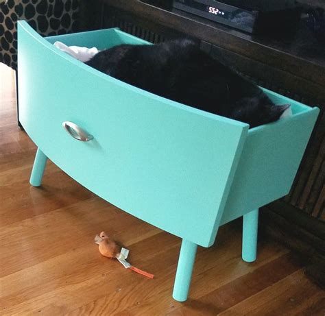 Old Drawer Cat Bed In Aqua With Vito Homemade Cat Beds Cat Bed Diy