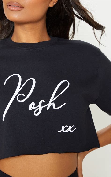 Black Posh Slogan Crop T Shirt Tops Prettylittlething