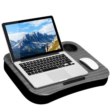 Lapgear Cup Holder Lap Desk For Up To 156 Laptops Gray Wood