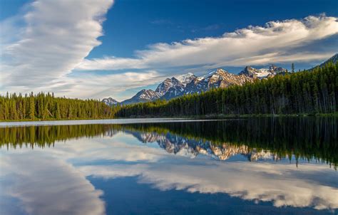 Wallpaper Forest Clouds Mountains Lake Reflection Canada Albert