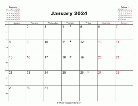 Printable Calendar January 2024 Whatisthedatetodaycom