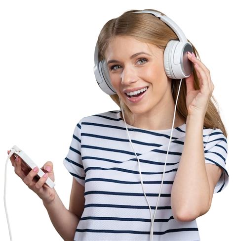 Premium Photo Woman With Headphones Listening Music