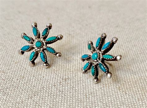 Zuni Needlepoint Turquoise Earrings Vintage Old Antique S Southwest