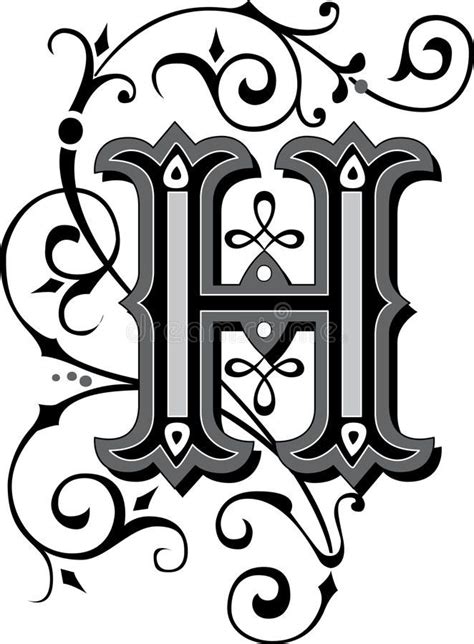 Photo About Beautiful Ornate English Alphabets Letter H Grayscale
