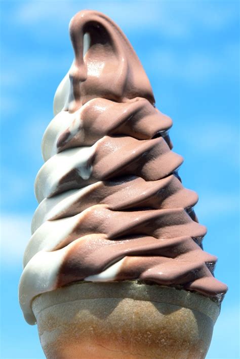 Vanilla And Chocolate Swirl Soft Serve Ice Cream Cone Prepared Food