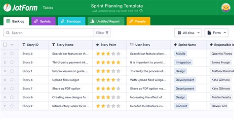 Sprint Planning Template Demo Jotform Tables