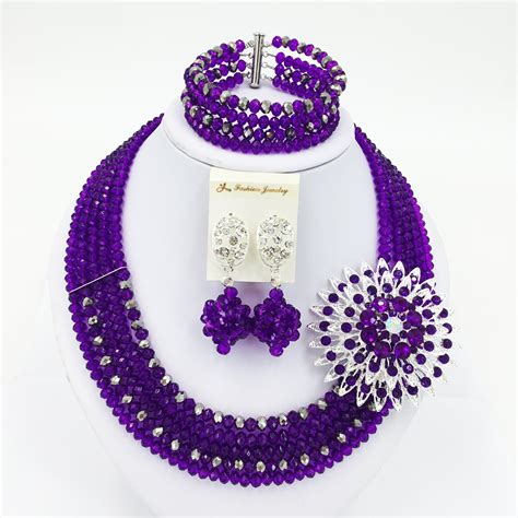 Aczuv 5 Rows Nigerian Beaded Jewelry Set Women African Wedding Beads
