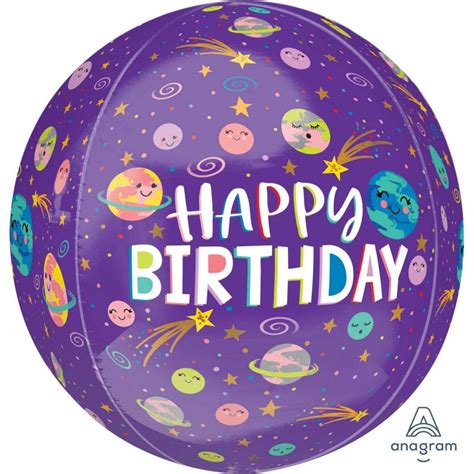 Orbz Xl Smiling Galaxy Happy Birthday Shaped Balloon 38cm X 40cm