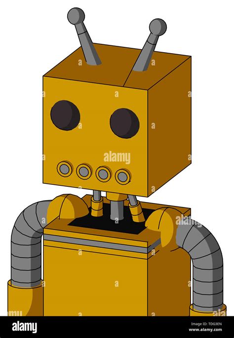 Portrait Style Yellow Robot With Box Head And Pipes Mouth And Two Eyes