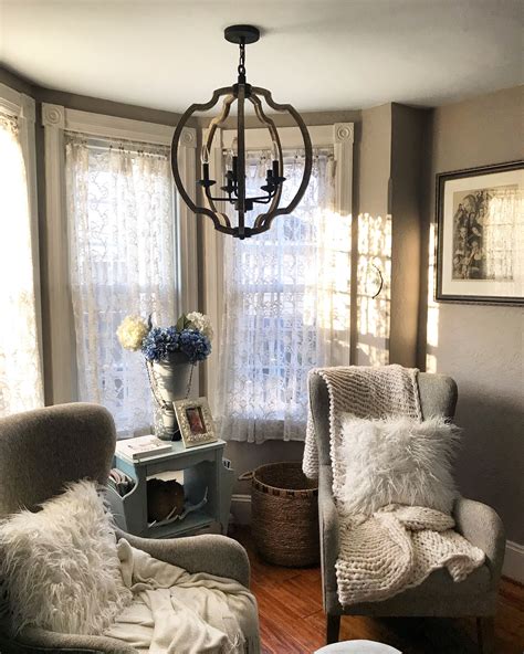 Cozy Sitting Room Dainty Chandelier Ceiling Lights Curtains House
