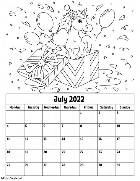 July 2022 Calendar Coloring Page