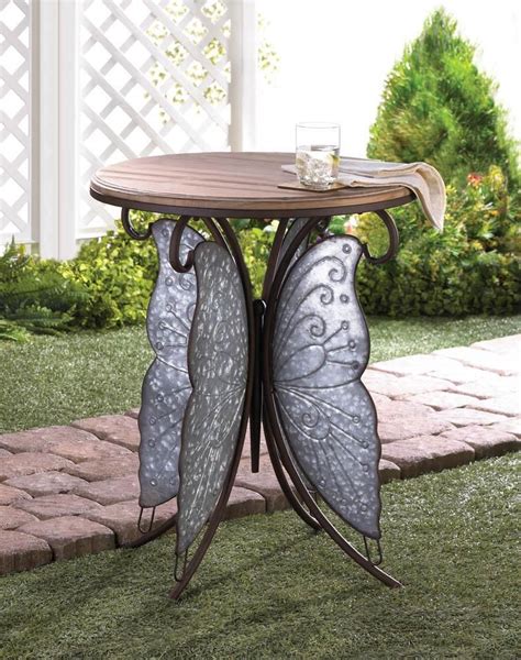 Rustic Butterfly Table 24 X 24 X 29 Home Decor Iron Metal Wood