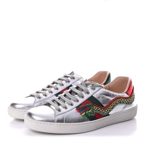 Gucci Metallic Calfskin Mens Dragon Embroidered New Ace Sneakers 8
