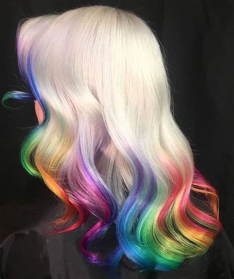Rainbow Ends In Hair Rainbow Hair Color Hair Color Crazy Hair Color