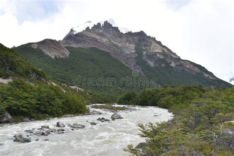 Hiking Trail To Beautiful Laguna Torre With Big Grey Mountains In