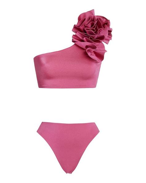Maygel Coronel Dione Ruffled One Shoulder Bikini In Pink Lyst Canada