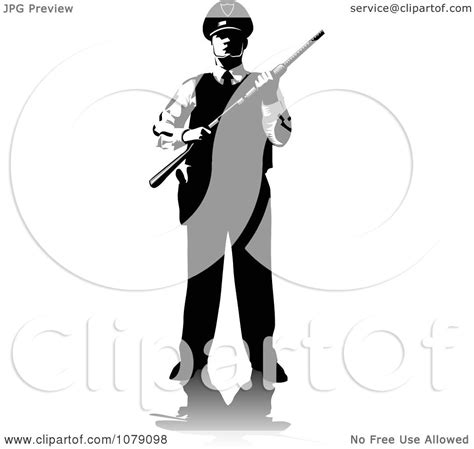 Clipart Black And White Security Guard Holding A Shot Gun