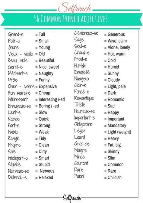 Adjectifs Enseñanza De Francés Aprender Francés Clases De Francés