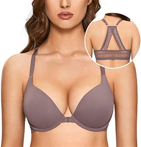 dobreva women s push up bra racerback front closure bras plunge underwire tshirt padded lace at