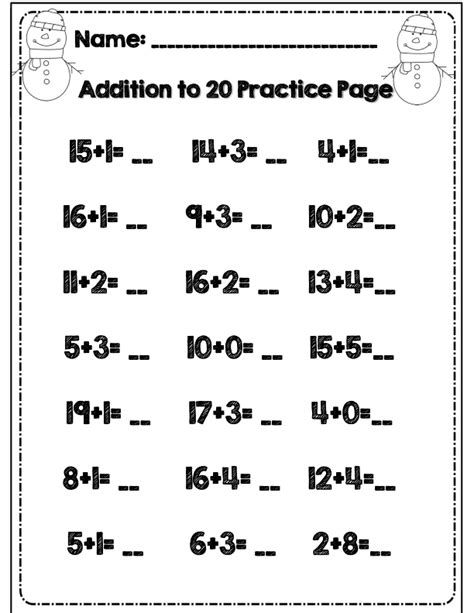 Addition To 20 Practice For 1st Grade Part Of 30 Page Common Core