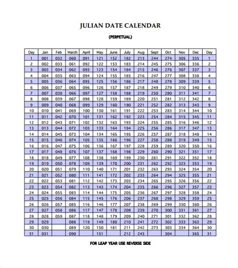 Free Printable Perpetual Julian Calendar Riset