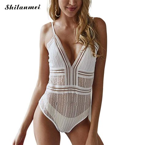 White Lace Sexy Bodysuits Women Deep V Hollow Female Jumpsuits 2020 Summer Solid Style Playsuits