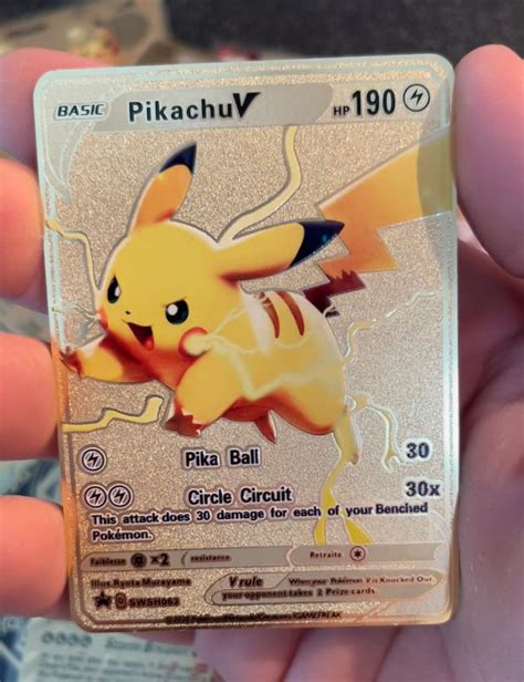 Gold Metal Pikachu Custom Pokemon Card Vmax Gx Ex Shiny Rare Charizard Base Card Etsy Uk