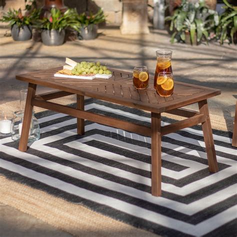 Manor Park Wood Outdoor Coffee Table With Chevron Design Dark Brown