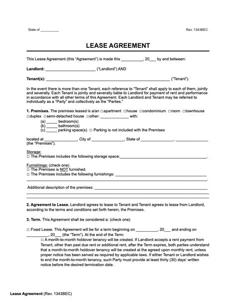 Free Standard Residential Lease Agreement Template Pdf And Word