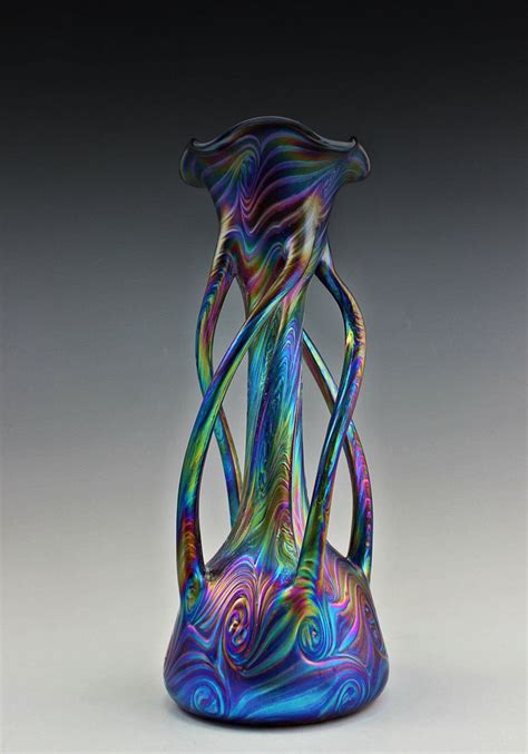 54 Bohemian Art Glass Czech Iridescent Vase For Sale Art Nouveau