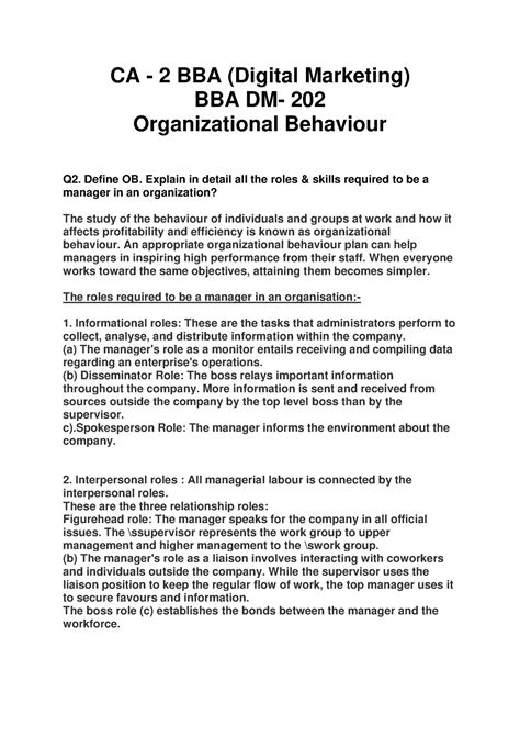 Organisational Behavior Ca 2 Bba Digital Marketing Bba Dm 202