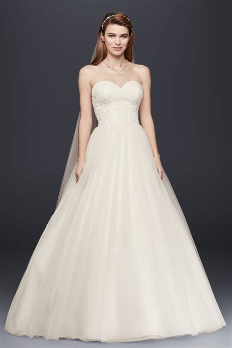 Davids Bridal Strapless Ball Gown Wedding Dress With Lace
