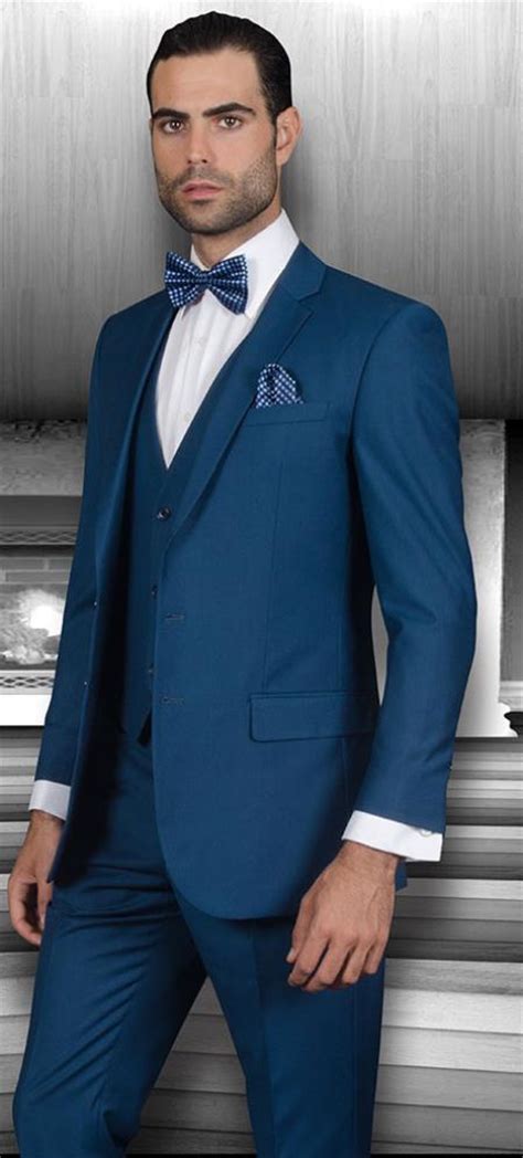 Slim Fit Suits For Men Three Piece Indigo Lorenzo