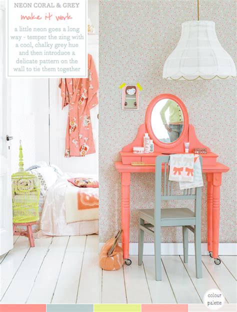 Colour Palette Neon Coral And Grey Bedroom Bright Bazaar By Will Taylor